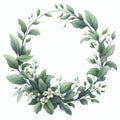 Watercolor floral wreath with jasmine flowers and green leaves isolated on white background Royalty Free Stock Photo